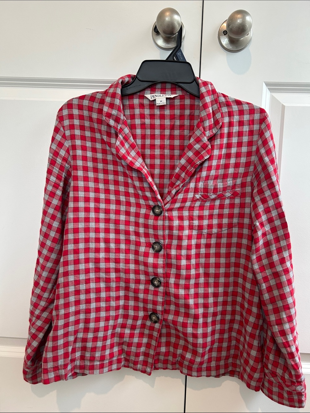 Pendleton Red and Grey Gingham Button-Front Women's Shirt, 100% Cotton